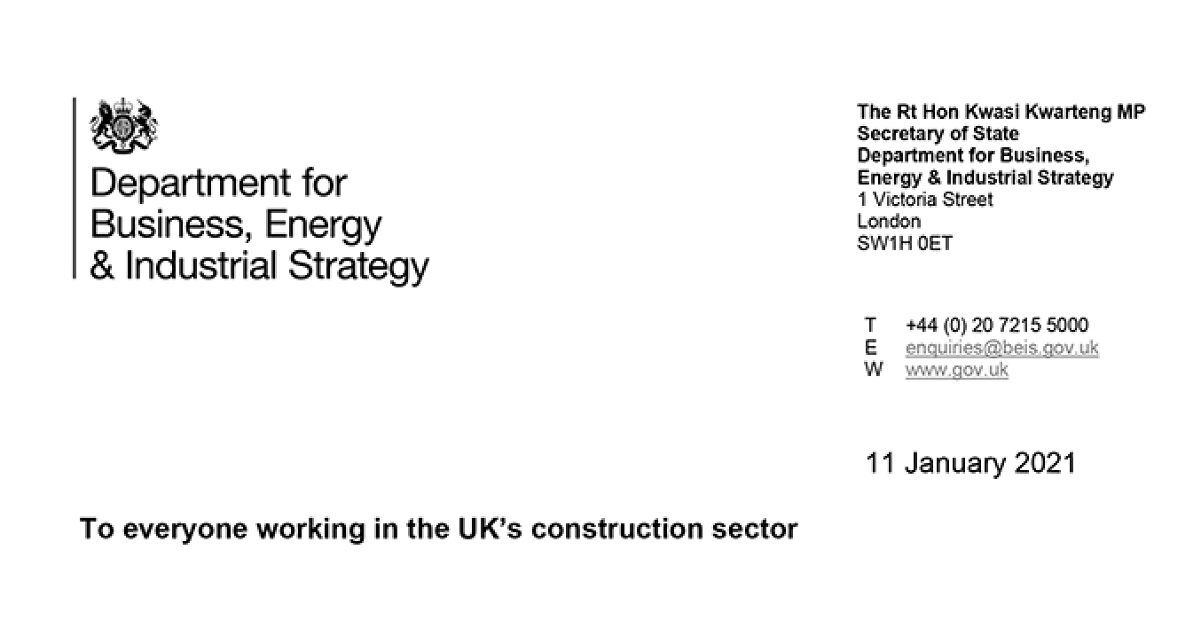 Letter to the construction sector from the Business Secretary